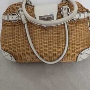 Salvatore Ferragamo Tan and Cream Woven Satchel